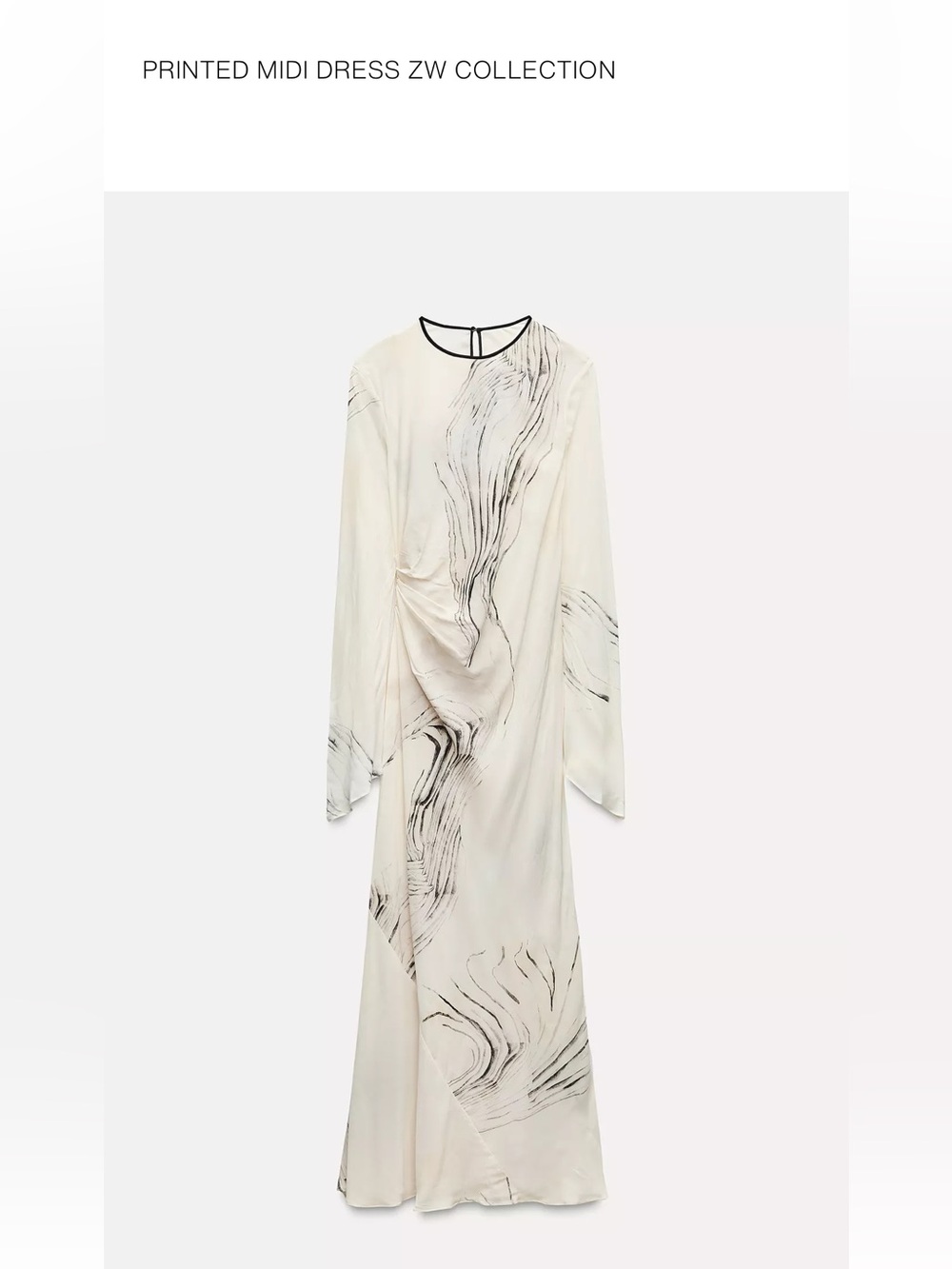 NWOT Zara ZW Collection Long-Sleeve Printed Midi Dress Ecru/Black Size S